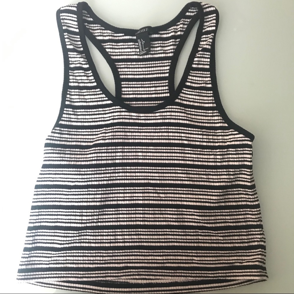 Forever 21 striped razor back crop top b&w Large